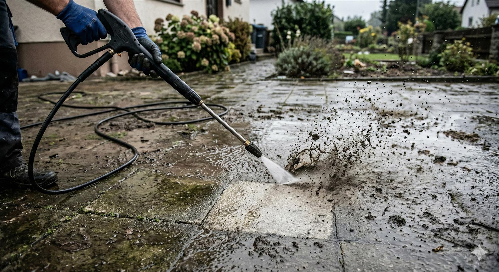 Hochdruckreinigung einer Außenanlage