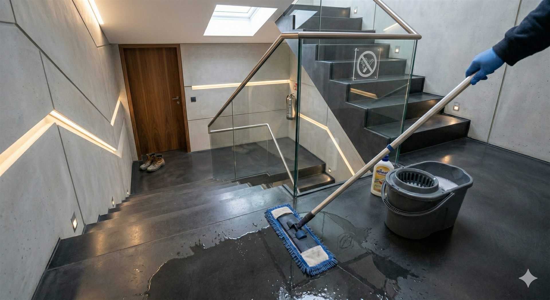 Professionelle Treppenhausreinigung in einem modernen Wohngebäude